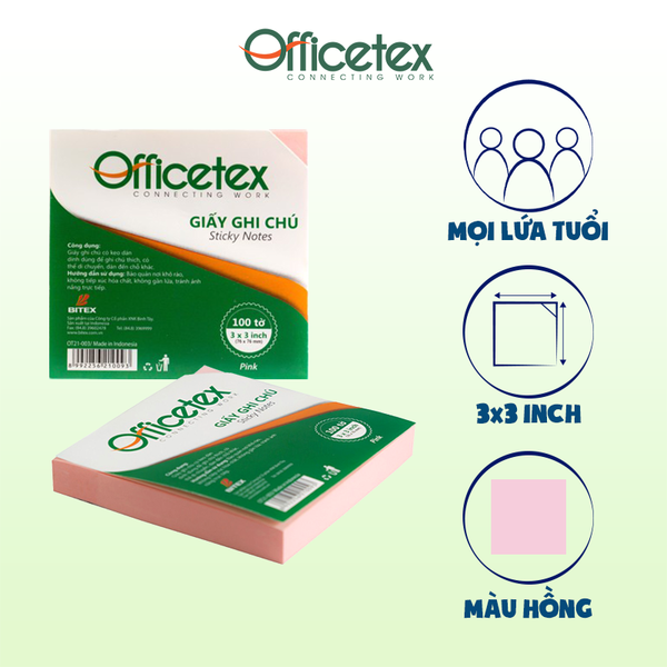 Giấy ghi chú Officetex 3 x 3 màu hồng