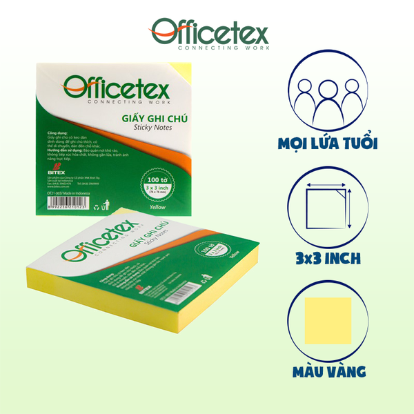 Giấy ghi chú Officetex 3 x 3 màu vàng