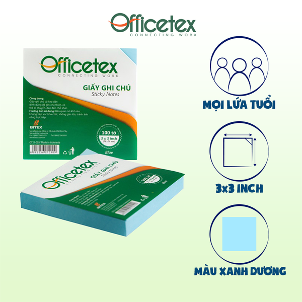 Giấy ghi chú Officetex 3 x 3 màu xanh dương