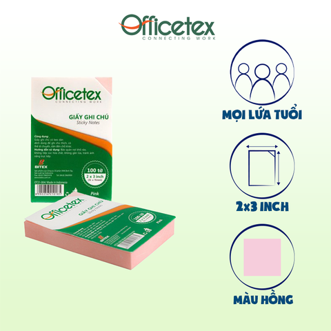 Giấy ghi chú Officetex 3 x 2 màu hồng