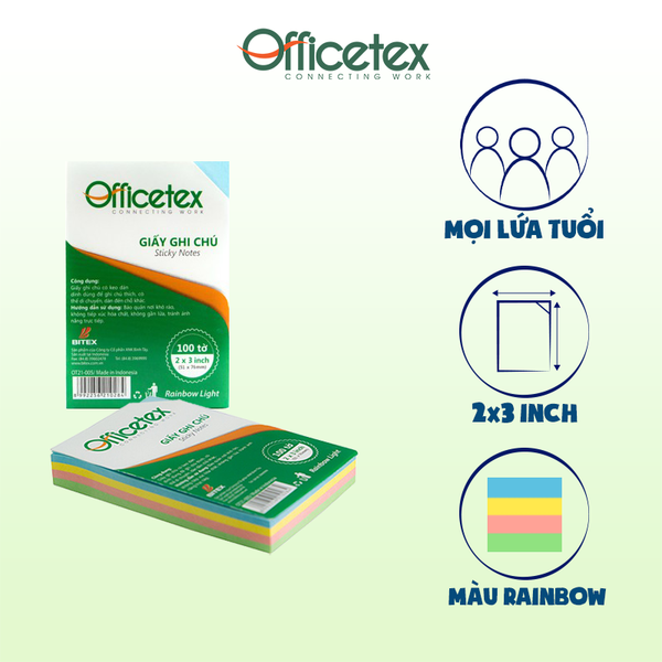 Giấy ghi chú Officetex 3 x 2 rainbow