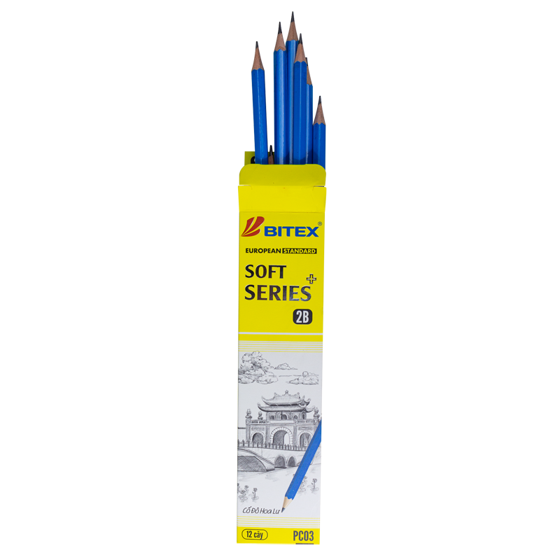 Bút chì đen 2B Soft Series Plus nhúng đầu PC03 (12 cây/hộp)