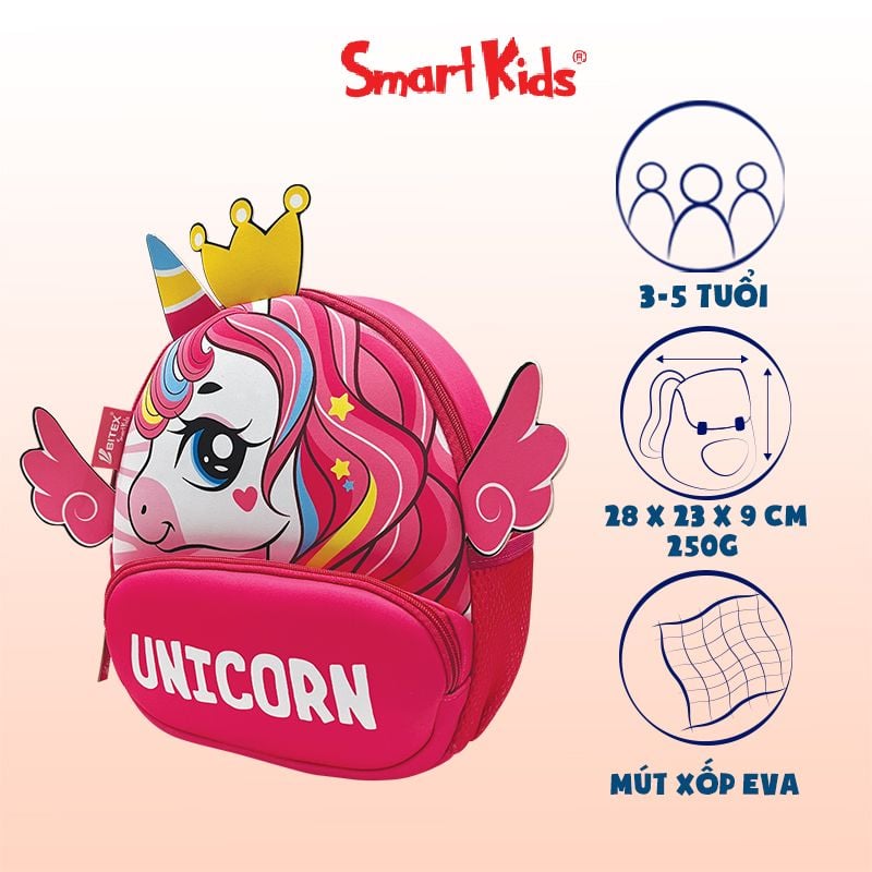 Ba lô Mẫu giáo Cute Pets-Unicorn B-019 Hồng nhạt