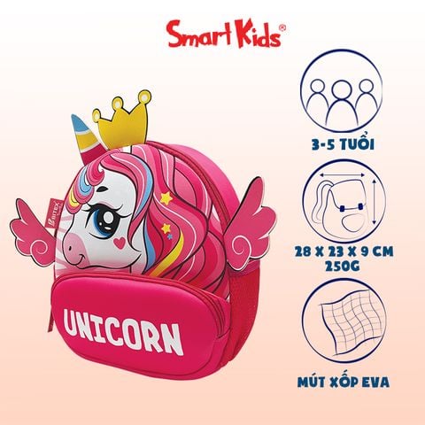 Ba lô Mẫu giáo Cute Pets-Unicorn B-019 Hồng nhạt