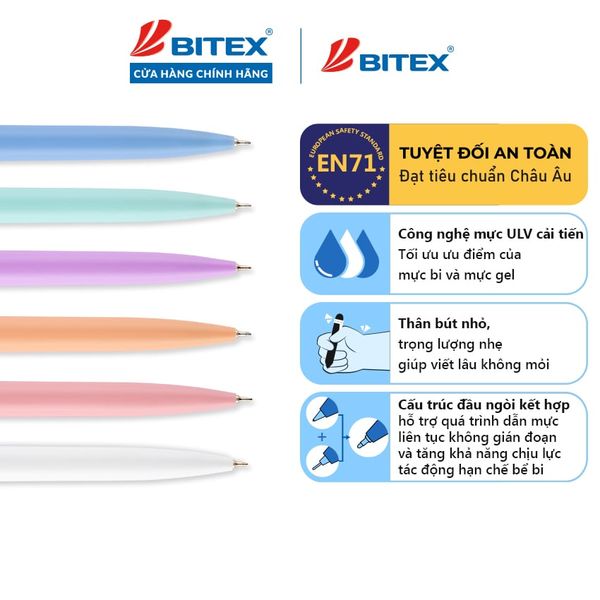 Bút bi Bitex mực ULV màu xanh B04 tip ngòi 0.5mm