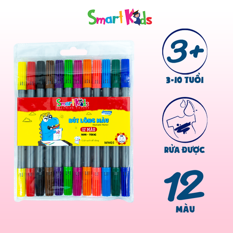 Bút Lông Màu 2 Đầu Rửa Được - Smart Kids WM05