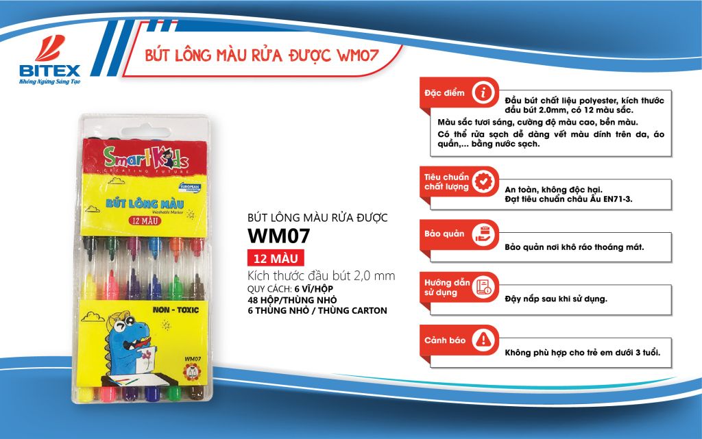 Bút lông màu rửa được WM07 12 màu/ vĩ