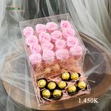 Hộp 16 bông hồng vĩnh cữu hồng pastel + 9 viên kẹo
