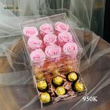 Hộp 9 bông hồng vĩnh cữu hồng pastel + 9 viên kẹo
