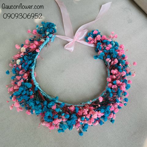Vòng hoa đội đầu xanh phối hồng