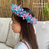 Vòng hoa đội đầu xanh phối hồng