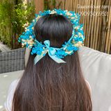 Vòng hoa đội đầu xanh phối trắng