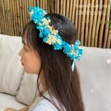 Vòng hoa đội đầu xanh phối trắng