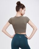  Áo Croptop Ngắn Tay Tập Yoga Gym Hibi Sports Cr814 Kiểu Basic, Kèm Mút Ngực 