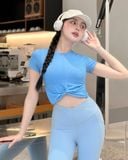  Áo Croptop Tay Ngắn Tập Yoga Gym Hibi Sports CR816 Kiểu Xoắn Nơ, Kèm Mút Ngực 