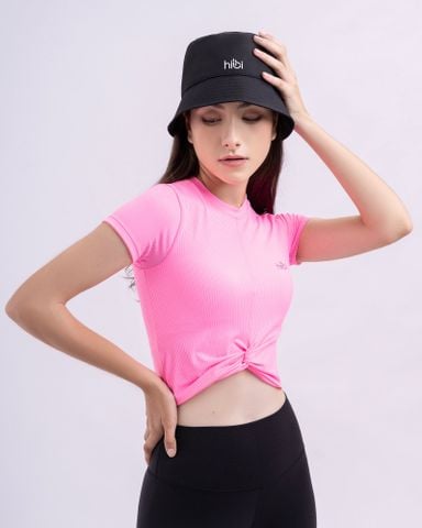  Áo Croptop Tay Ngắn Tập Yoga Gym Hibi Sports CR816 Kiểu Xoắn Nơ, Kèm Mút Ngực 