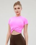  Áo Croptop Tay Ngắn Tập Yoga Gym Hibi Sports CR816 Kiểu Xoắn Nơ, Kèm Mút Ngực 