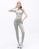  Set Đồ Tập Yoga Gym Hibi Sports H147 Kiểu Áo Croptop Có Tay Kèm Mút Ngực, Quần Lưng Cao Tôn Dáng, Chất Vải Hi Fabric 