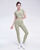  Set đồ tập yoga gym luxury Hibi Sports H168, Kiểu áo có tay khoét eo, kèm mút ngực, vải Rib Fabric 