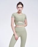  Set đồ tập yoga gym luxury Hibi Sports H168, Kiểu áo có tay khoét eo, kèm mút ngực, vải Rib Fabric 