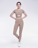  Set đồ tập yoga gym luxury Hibi Sports H168, Kiểu áo có tay khoét eo, kèm mút ngực, vải Rib Fabric 