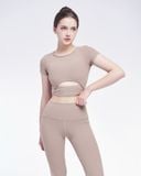  Set đồ tập yoga gym luxury Hibi Sports H168, Kiểu áo có tay khoét eo, kèm mút ngực, vải Rib Fabric 