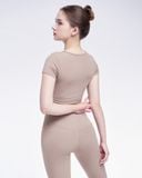  Set đồ tập yoga gym luxury Hibi Sports H168, Kiểu áo có tay khoét eo, kèm mút ngực, vải Rib Fabric 