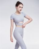  Set đồ tập yoga gym luxury Hibi Sports H168, Kiểu áo có tay khoét eo, kèm mút ngực, vải Rib Fabric 