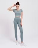  Set Đồ Tập Yoga Gym Hibi Sports H174 Kiểu Áo Croptop Có Tay Phối Dây Trước Kèm Mút Ngực, Chất Vải Hi Fabric 