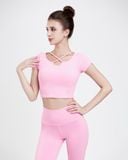  Set Đồ Tập Yoga Gym Hibi Sports H174 Kiểu Áo Croptop Có Tay Phối Dây Trước Kèm Mút Ngực, Chất Vải Hi Fabric 
