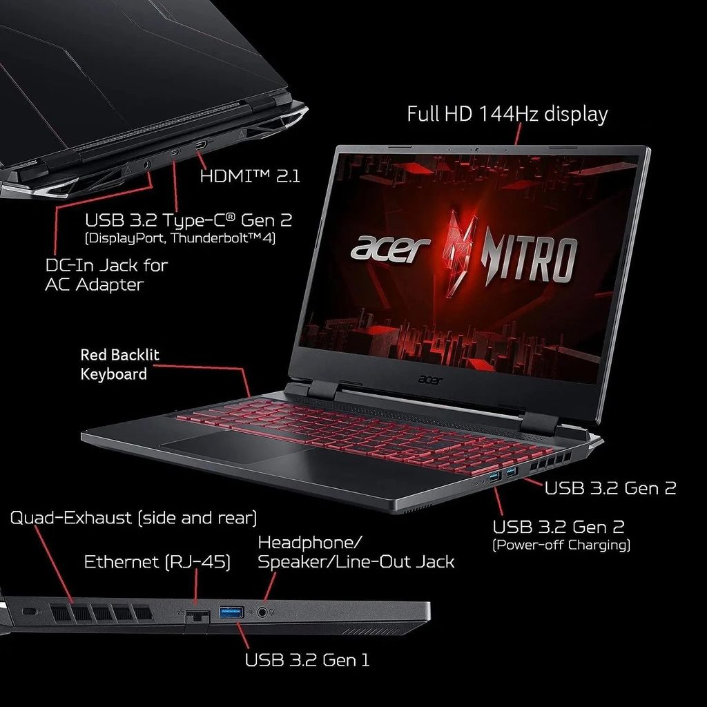 Laptop Gaming Acer Nitro 5 Tiger AN515-58-5935 NH.QLZSV.001 (Core i5-12450H |RTX 4050| 8GB | 512GB | | 15.6 inch FHD 144Hz IPS | Win 11 | Đen)