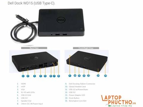 Dell WD15 Dock Station + Sạc 180W