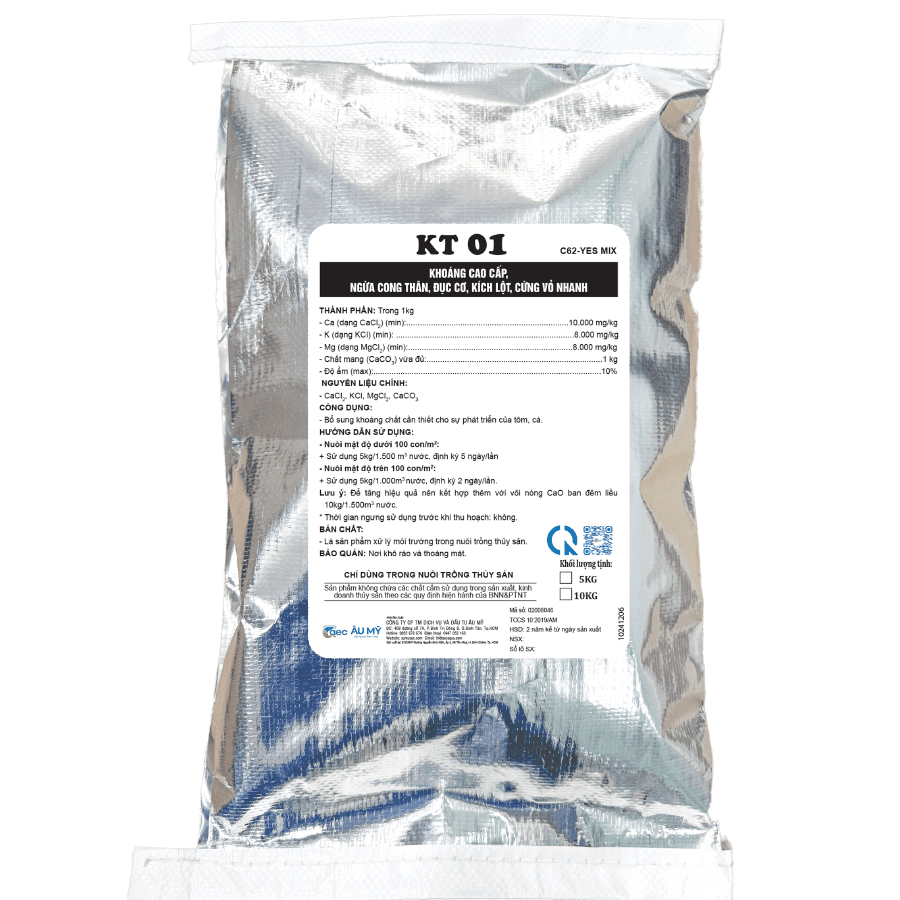  KT 01 | Khoáng phòng tôm bị đục cơ, ngừa cong thân, kích lột và giúp tôm cứng vỏ nhanh 