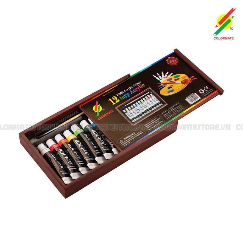  Hộp Gỗ 12 Tuýp Màu Vẽ Acrylic-Colormate 