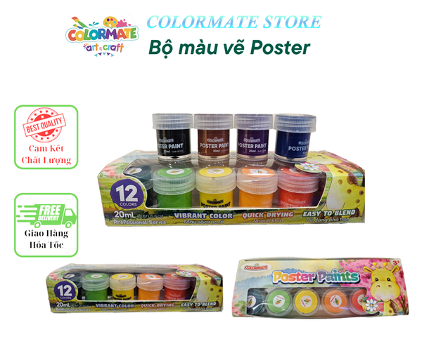  Hộp màu vẽ poster paint 20ml 12 chai-Colormate 
