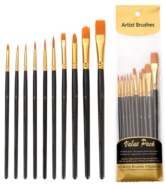  Bộ 10 cây cọ vẽ màu nước chất liệu nylon 