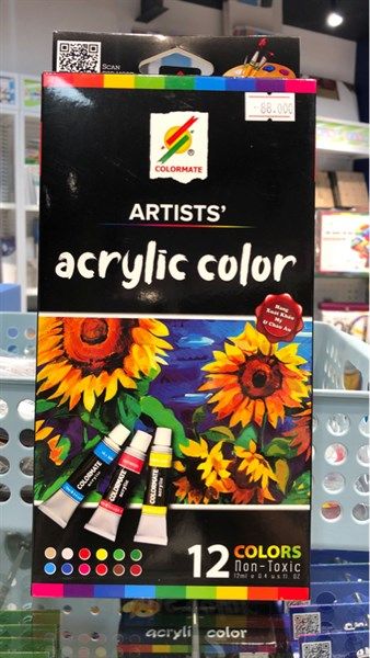  Hộp Giấy 12 Tuýp Màu Acrylic-Colormate 