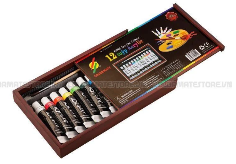  Hộp Gỗ 12 Tuýp Màu Vẽ Acrylic-Colormate 