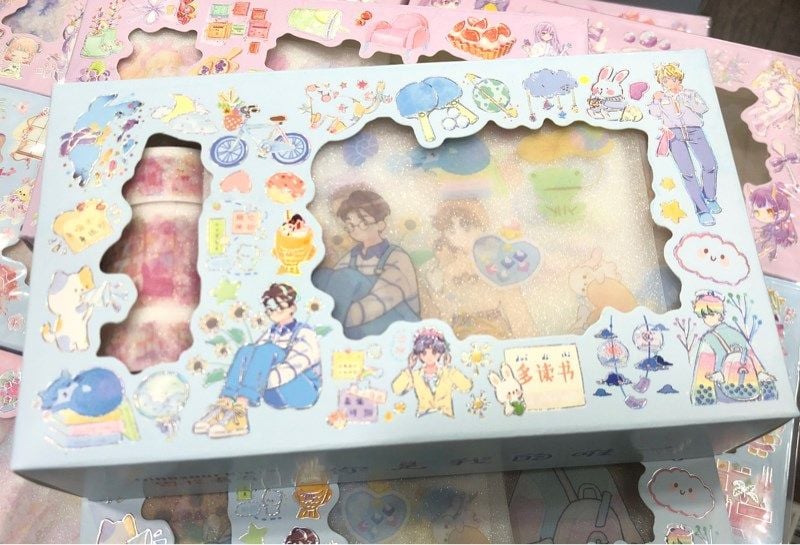  Hộp stickers và keo 