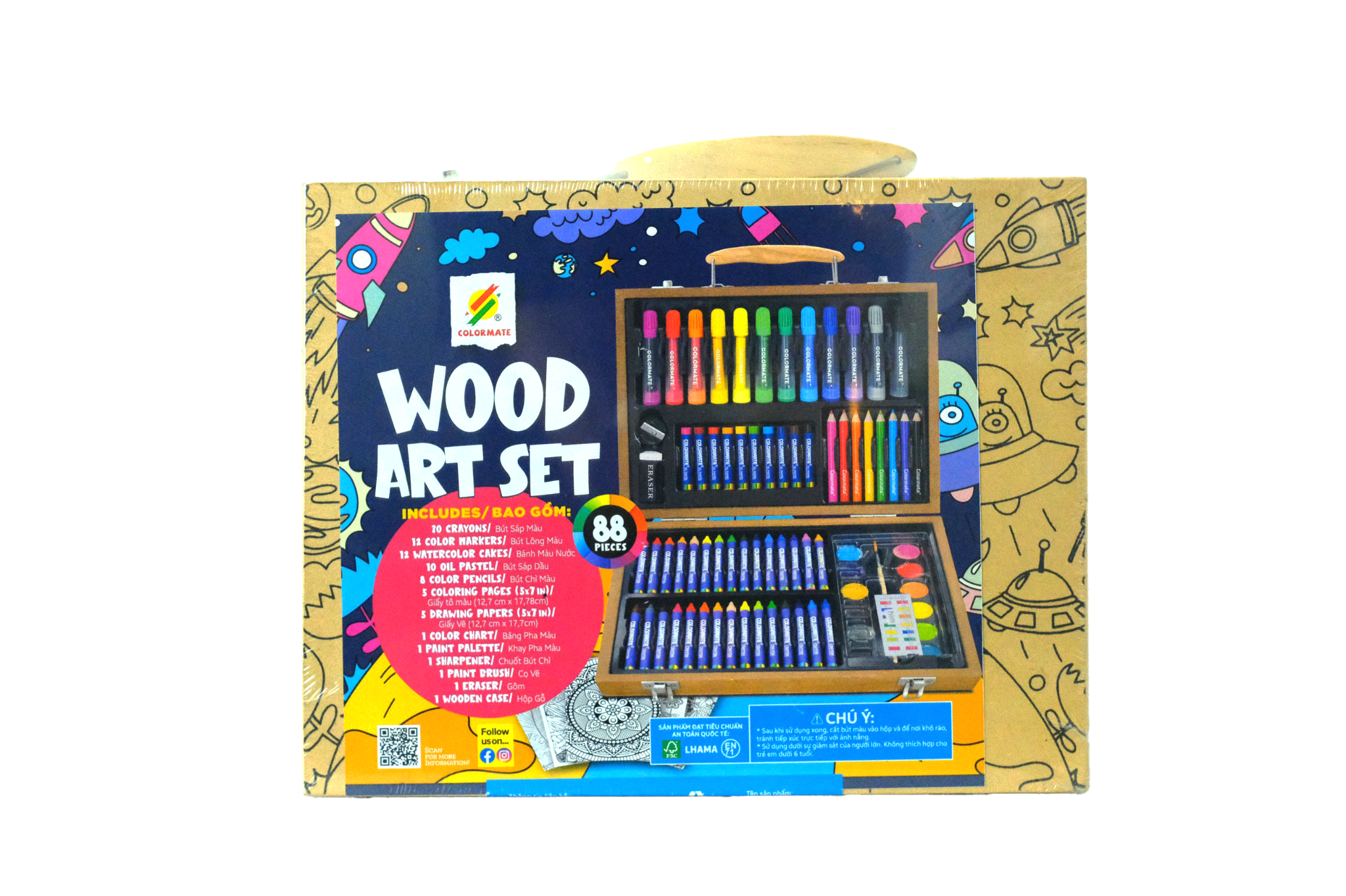  BỘ MÀU VẼ HỘP GỖ M88 (wood art set)-Colormate 