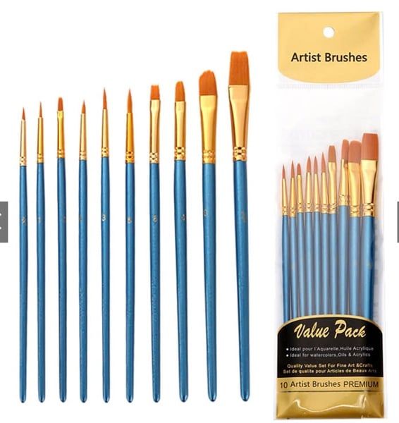  Bộ 10 cây cọ vẽ màu nước chất liệu nylon 