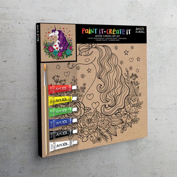  Canvas Gỗ Và 6 Tuýp Màu Acrylic Hình Kỳ Lân 