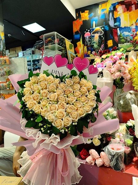  Bó 45 Hoa 3 lớp trái tim 