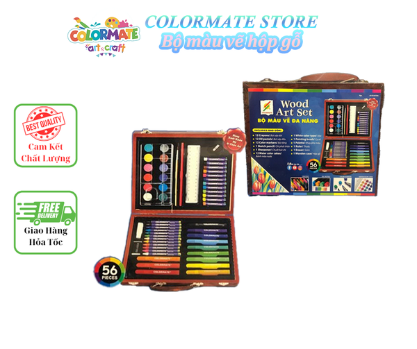  Bộ Màu Vẽ Hộp Gỗ 56 chi tiết-Colormate 