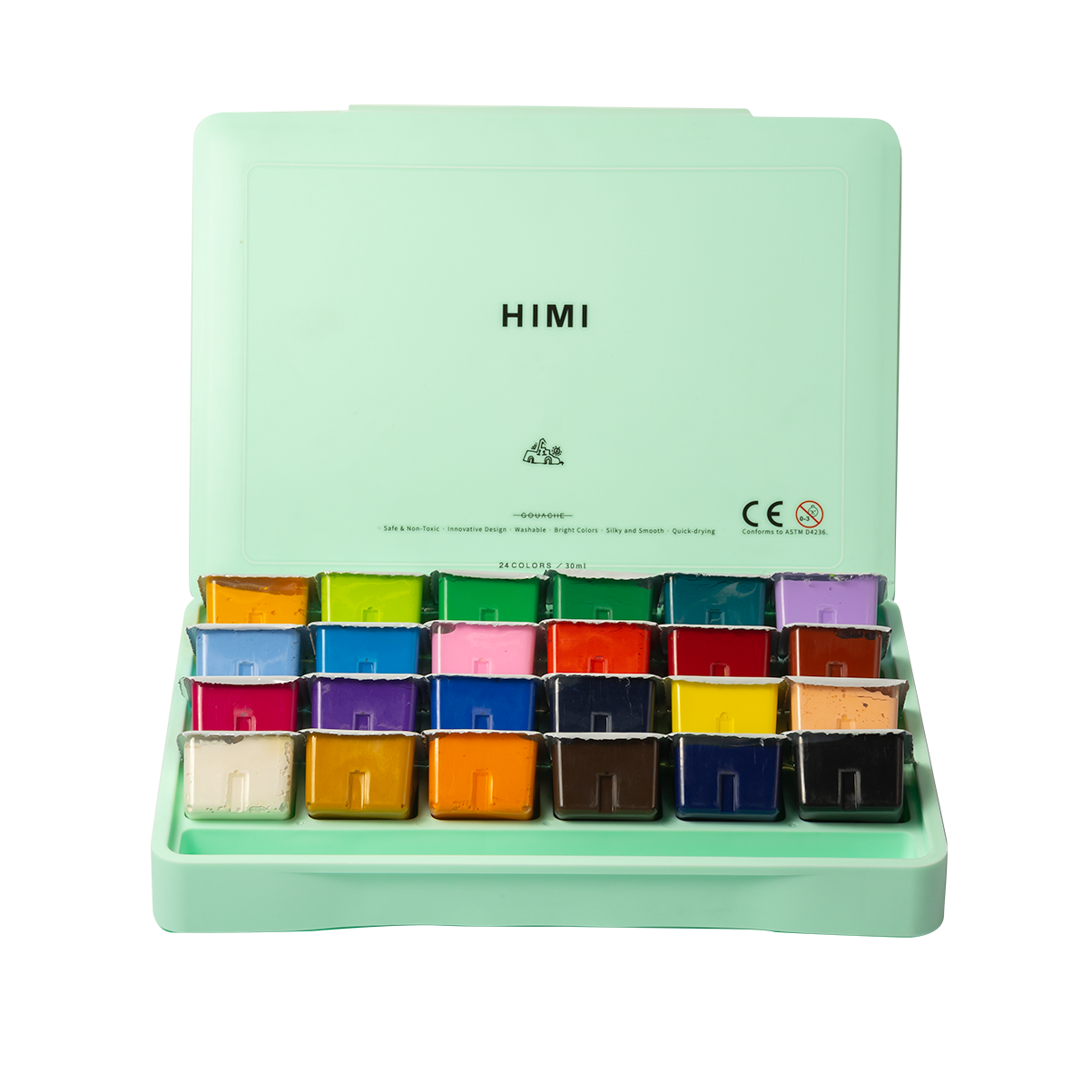 HIMI 24 Colors 30ml Gouache Paint Set Green Packaging Colormate Art