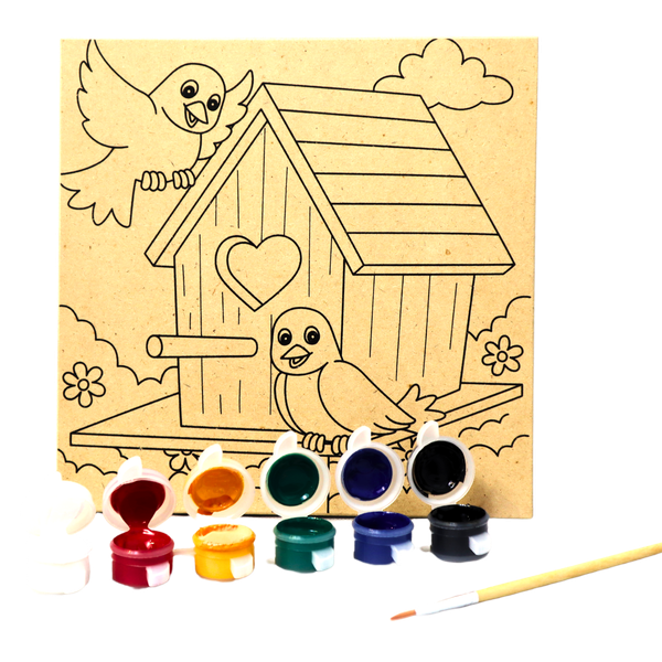  Canvas Gỗ Tô Màu 8x8 kèm dây màu và cọ (wooden painting canvas)-Colormate 