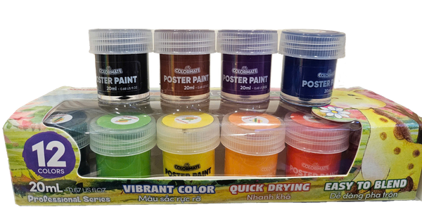  Hộp màu vẽ poster paint 20ml 12 chai-Colormate 