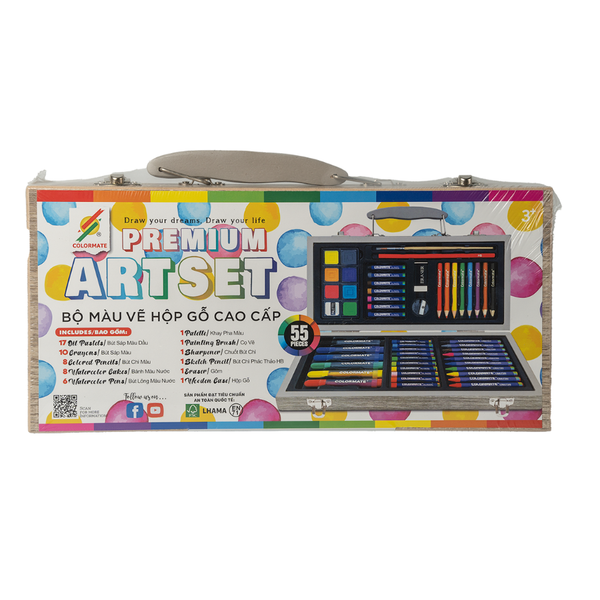  Bộ màu vẽ hộp gỗ cao cấp M55-Colormate 