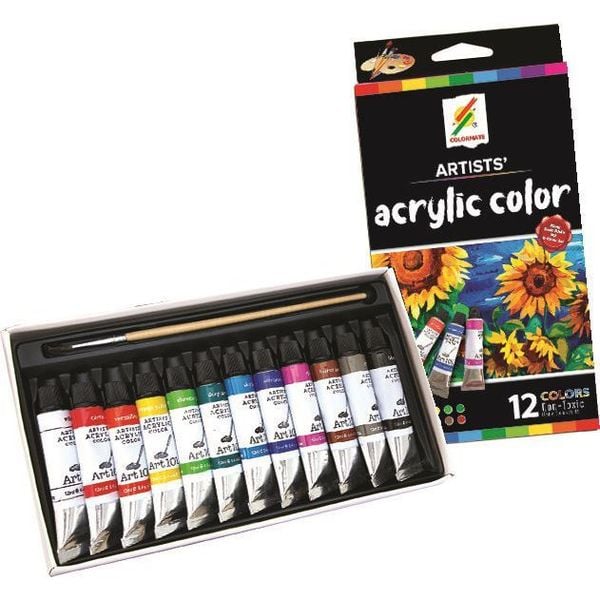  Hộp Giấy 12 Tuýp Màu Acrylic-Colormate 