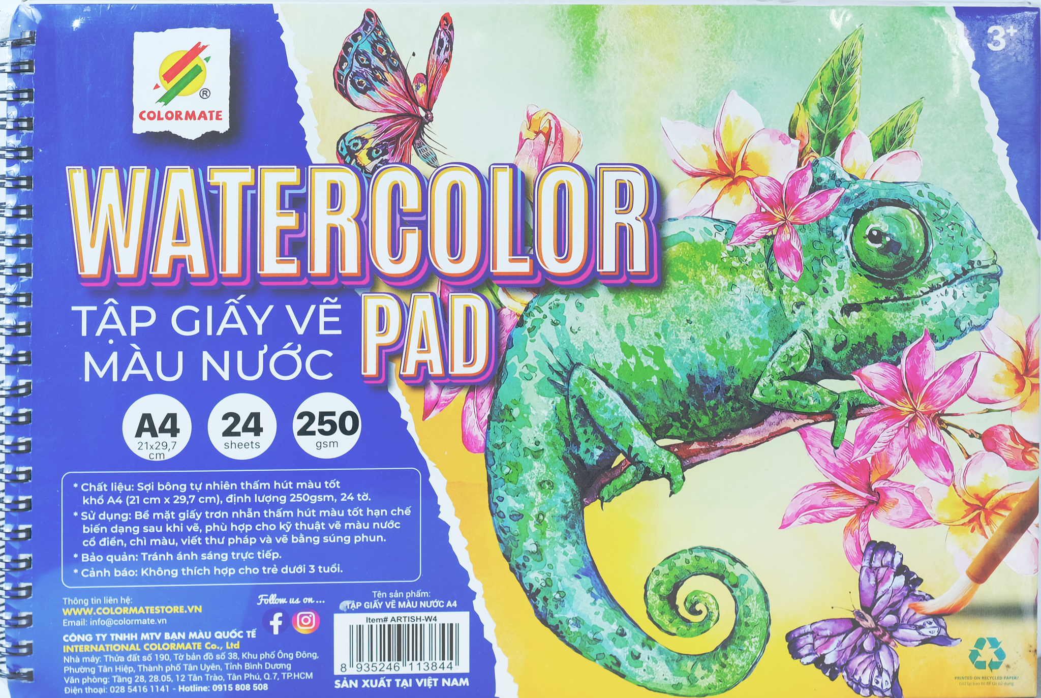  Tập Giấy Vẽ Màu Nước A4 (watercolor pad) 250GSM-Colormate 